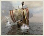 Корабль викингов или longship плыть вздувшиеся от ветра